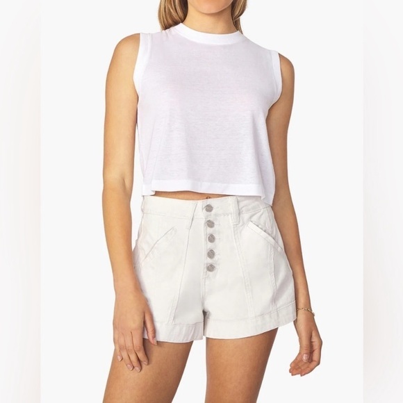 NEW We Wore What White Denim Shorts Cutoffs Seamed Flare Classic Size 26 - Picture 3 of 12